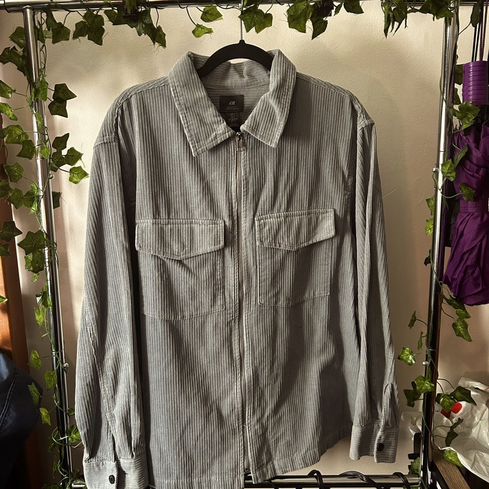 Muted Blue-Silver Corduroy Formal Pocketed Top